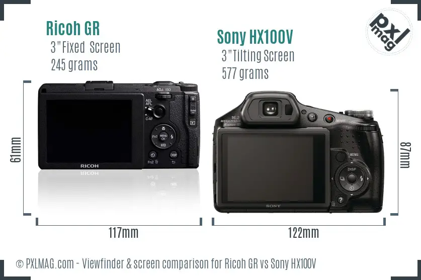 Ricoh GR vs Sony HX100V Screen and Viewfinder comparison