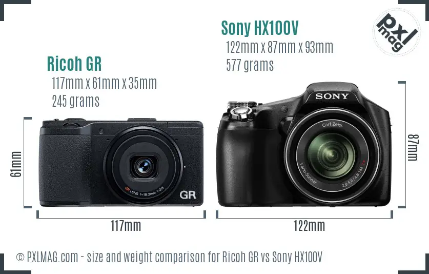 Ricoh GR vs Sony HX100V size comparison