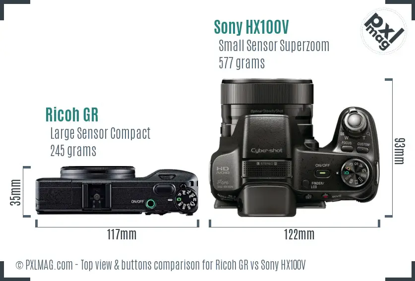 Ricoh GR vs Sony HX100V top view buttons comparison