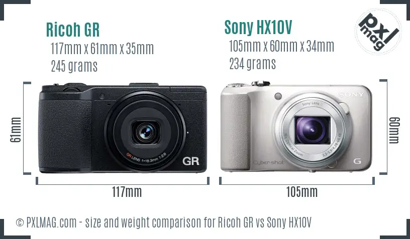 Ricoh GR vs Sony HX10V size comparison Ricoh GR vs Sony HX10V size comparison