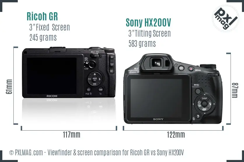 Ricoh GR vs Sony HX200V Screen and Viewfinder comparison