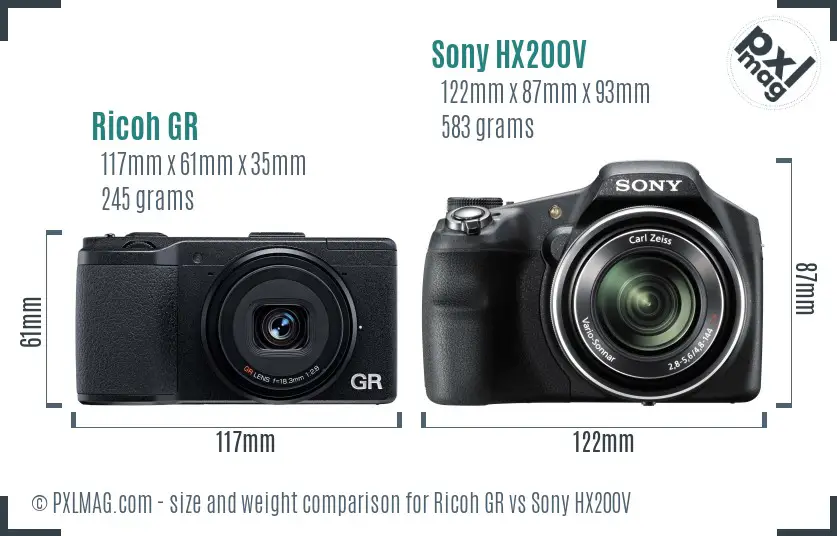 Ricoh GR vs Sony HX200V size comparison