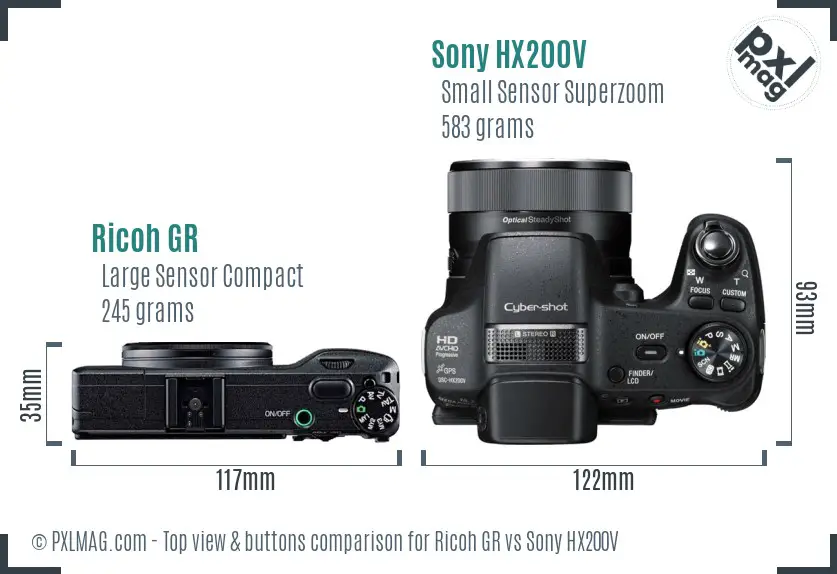 Ricoh GR vs Sony HX200V top view buttons comparison