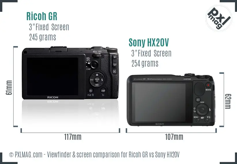 Ricoh GR vs Sony HX20V Screen and Viewfinder comparison