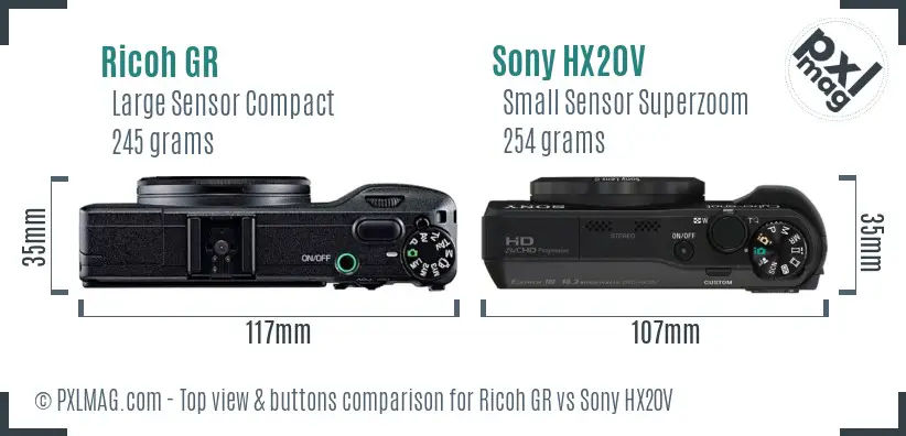 Ricoh GR vs Sony HX20V top view buttons comparison