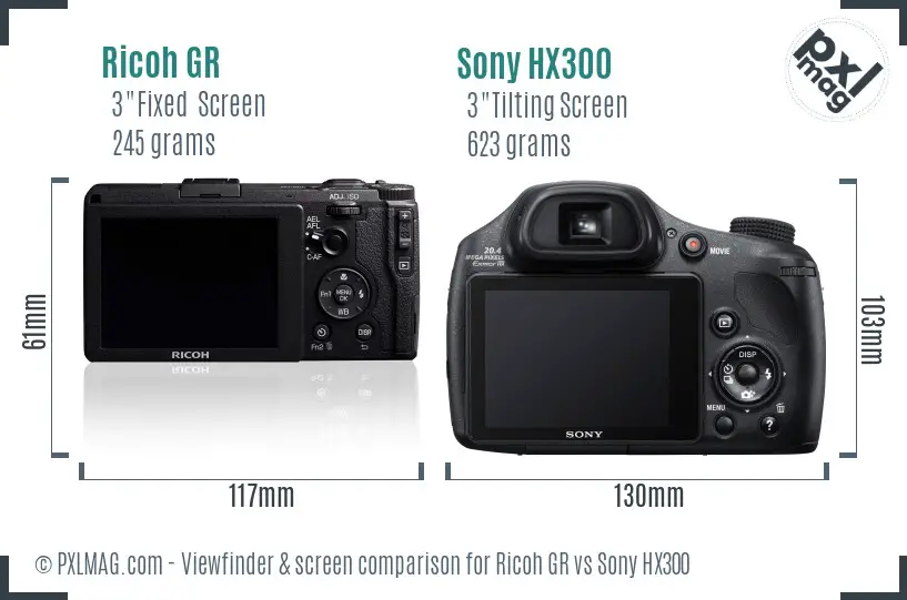 Ricoh GR vs Sony HX300 Screen and Viewfinder comparison