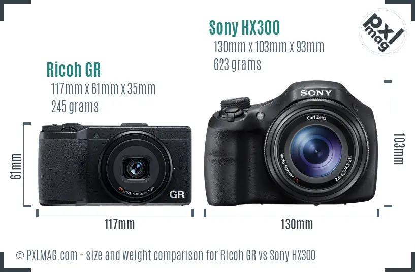 Ricoh GR vs Sony HX300 size comparison
