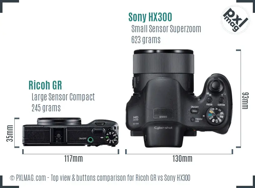 Ricoh GR vs Sony HX300 top view buttons comparison