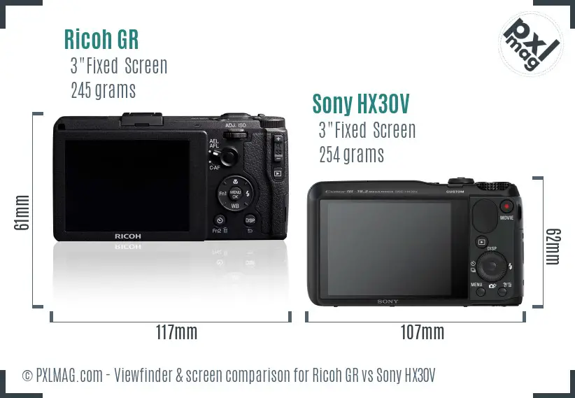 Ricoh GR vs Sony HX30V Screen and Viewfinder comparison