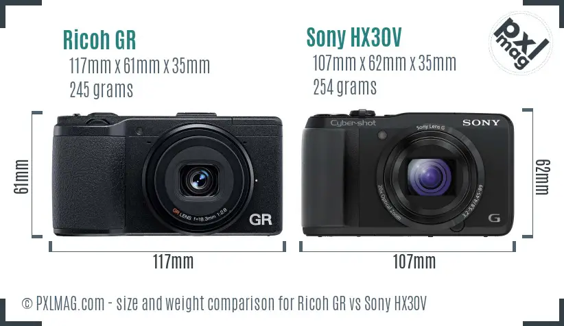 Ricoh GR vs Sony HX30V size comparison