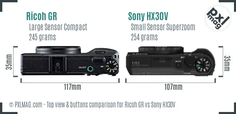Ricoh GR vs Sony HX30V top view buttons comparison