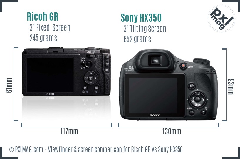 Ricoh GR vs Sony HX350 Screen and Viewfinder comparison