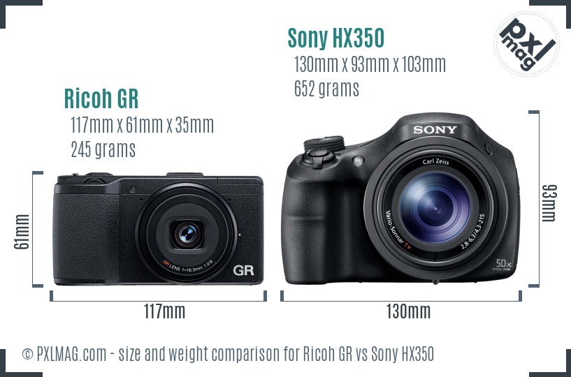 Ricoh GR vs Sony HX350 size comparison