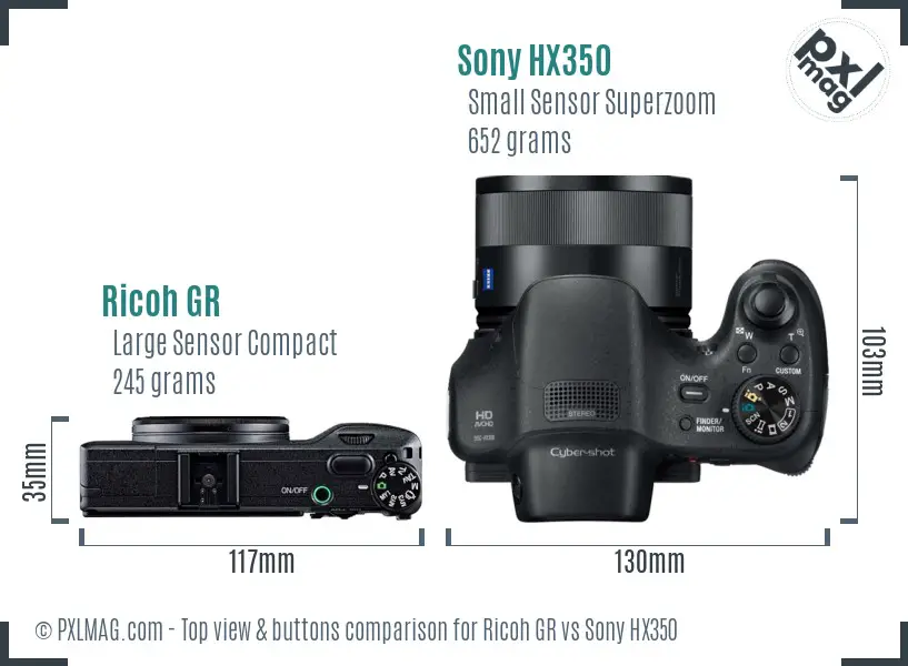 Ricoh GR vs Sony HX350 top view buttons comparison