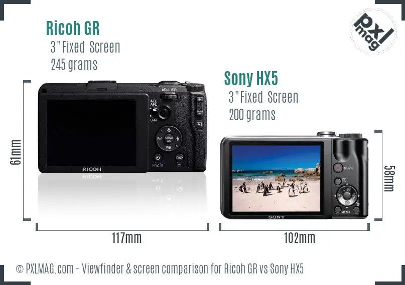Ricoh GR vs Sony HX5 Screen and Viewfinder comparison