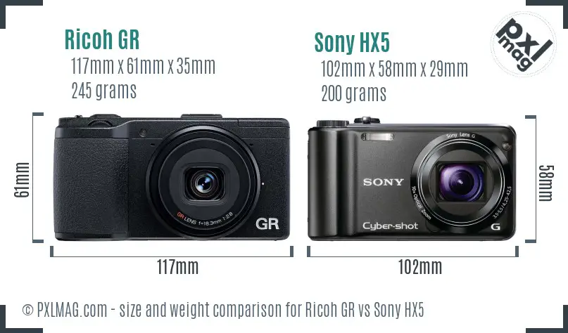 Ricoh GR vs Sony HX5 size comparison