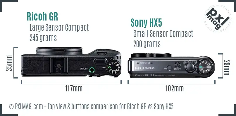 Ricoh GR vs Sony HX5 top view buttons comparison