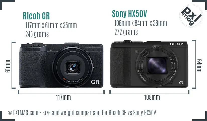 Ricoh GR vs Sony HX50V size comparison Ricoh GR vs Sony HX50V size comparison