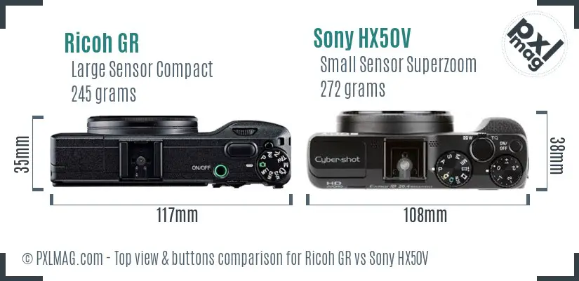 Ricoh GR vs Sony HX50V top view buttons comparison Ricoh GR vs Sony HX50V top view buttons comparison