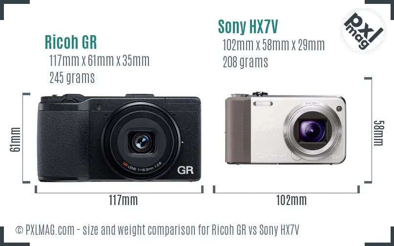 Ricoh GR vs Sony HX7V size comparison