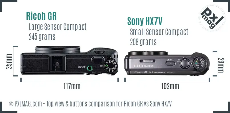 Ricoh GR vs Sony HX7V top view buttons comparison
