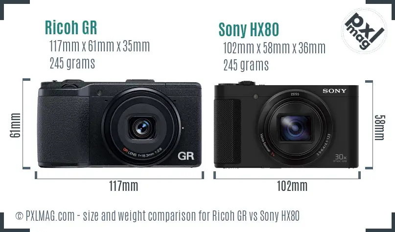 Ricoh GR vs Sony HX80 size comparison