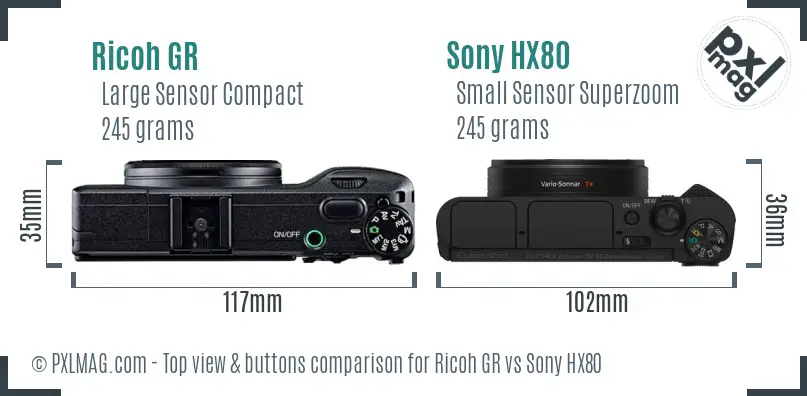 Ricoh GR vs Sony HX80 top view buttons comparison