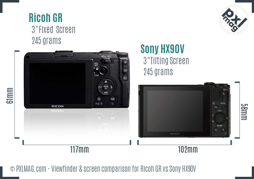 Ricoh GR vs Sony HX90V Screen and Viewfinder comparison