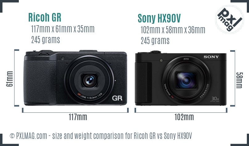 Ricoh GR vs Sony HX90V size comparison