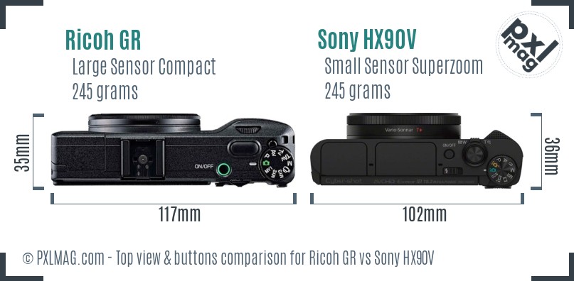 Ricoh GR vs Sony HX90V top view buttons comparison