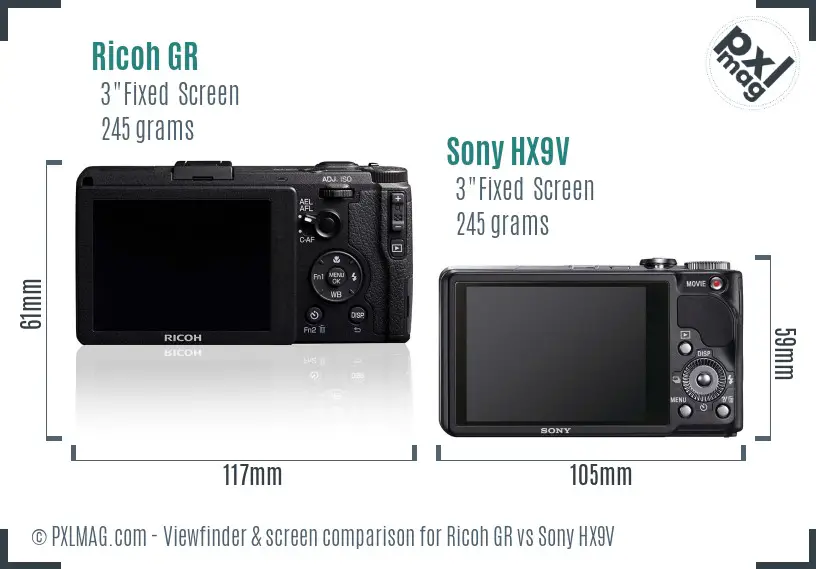 Ricoh GR vs Sony HX9V Screen and Viewfinder comparison