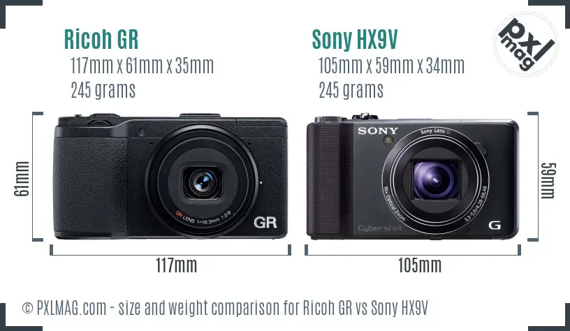 Ricoh GR vs Sony HX9V size comparison