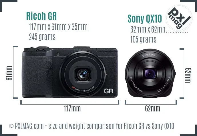 Ricoh GR vs Sony QX10 size comparison