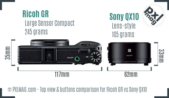 Ricoh GR vs Sony QX10 top view buttons comparison