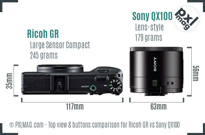 Ricoh GR vs Sony QX100 top view buttons comparison