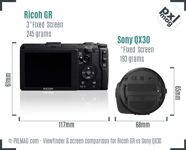 Ricoh GR vs Sony QX30 Screen and Viewfinder comparison
