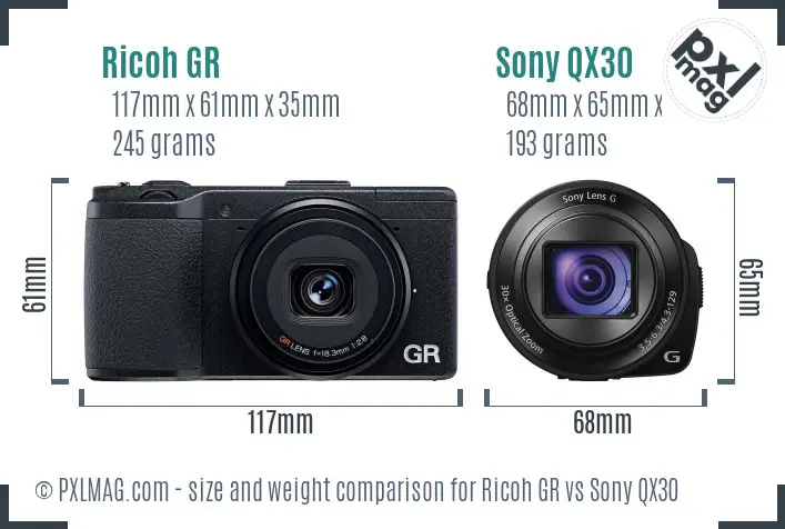 Ricoh GR vs Sony QX30 size comparison