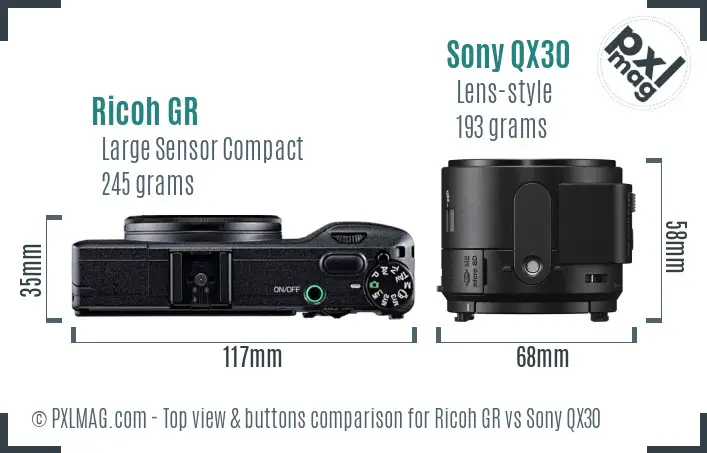 Ricoh GR vs Sony QX30 top view buttons comparison