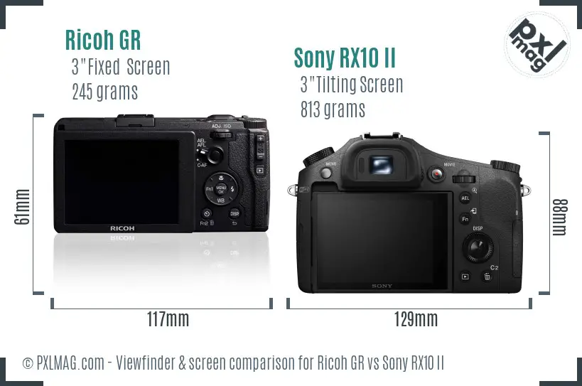 Ricoh GR vs Sony RX10 II Screen and Viewfinder comparison