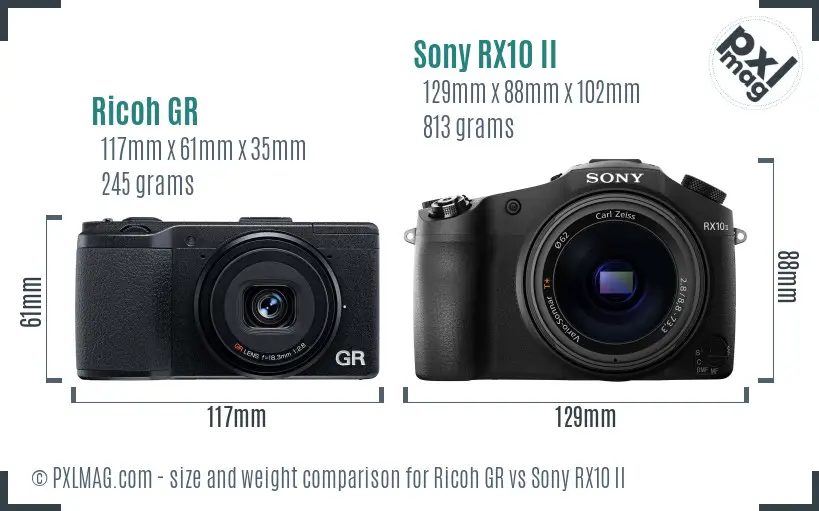 Ricoh GR vs Sony RX10 II size comparison