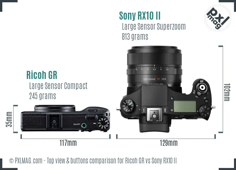 Ricoh GR vs Sony RX10 II top view buttons comparison Ricoh GR vs Sony RX10 II top view buttons comparison