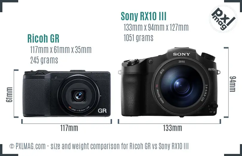 Ricoh GR vs Sony RX10 III size comparison Ricoh GR vs Sony RX10 III size comparison