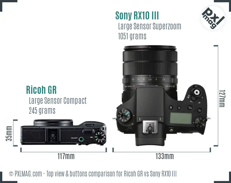 Ricoh GR vs Sony RX10 III top view buttons comparison Ricoh GR vs Sony RX10 III top view buttons comparison