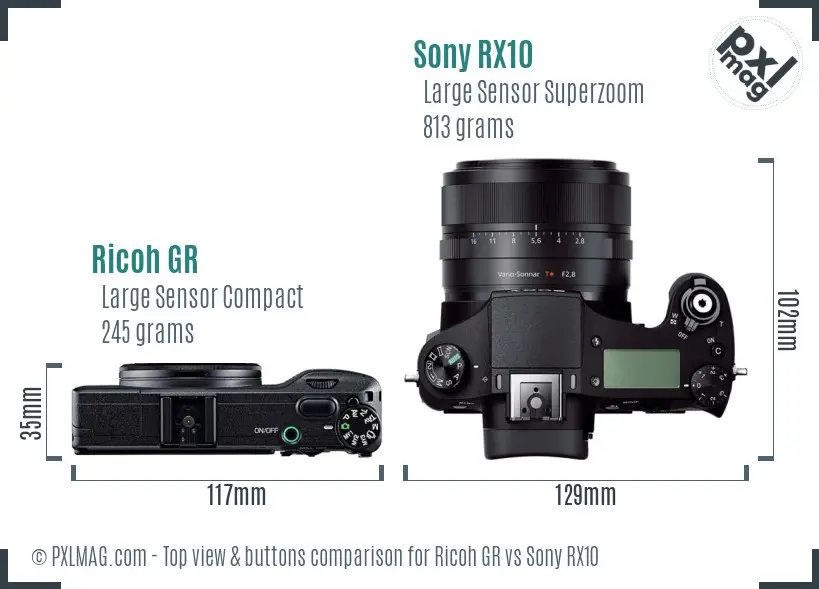 Ricoh GR vs Sony RX10 top view buttons comparison Ricoh GR vs Sony RX10 top view buttons comparison