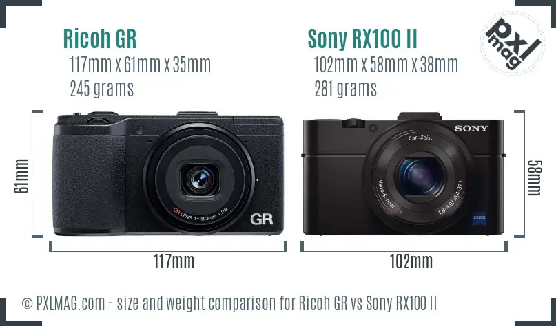 Ricoh GR vs Sony RX100 II size comparison