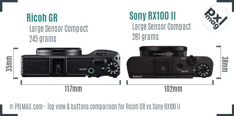 Ricoh GR vs Sony RX100 II top view buttons comparison