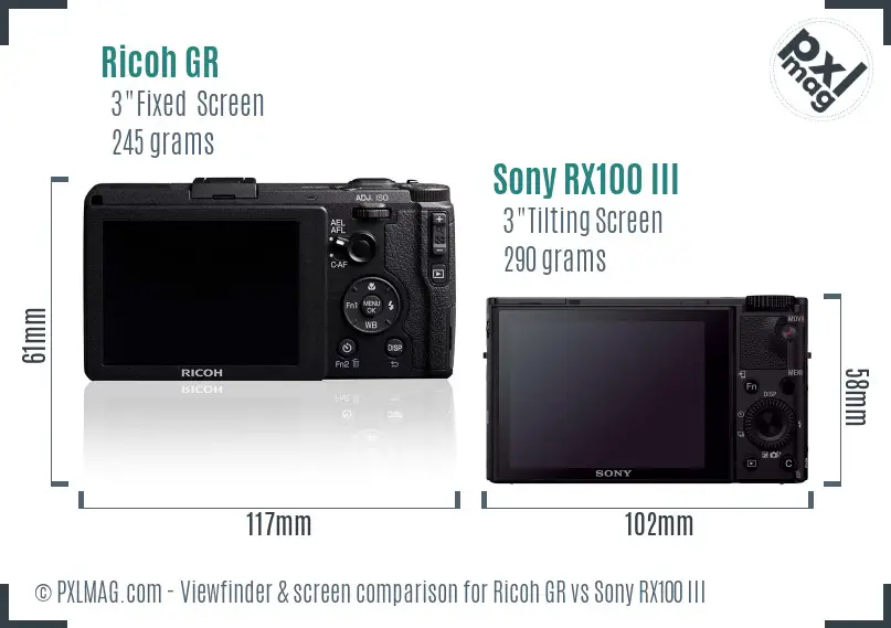 Ricoh GR vs Sony RX100 III Screen and Viewfinder comparison