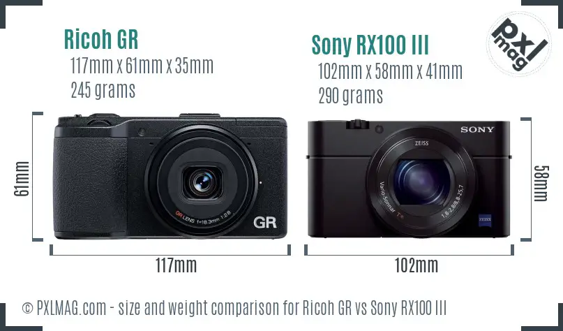 Ricoh GR vs Sony RX100 III size comparison