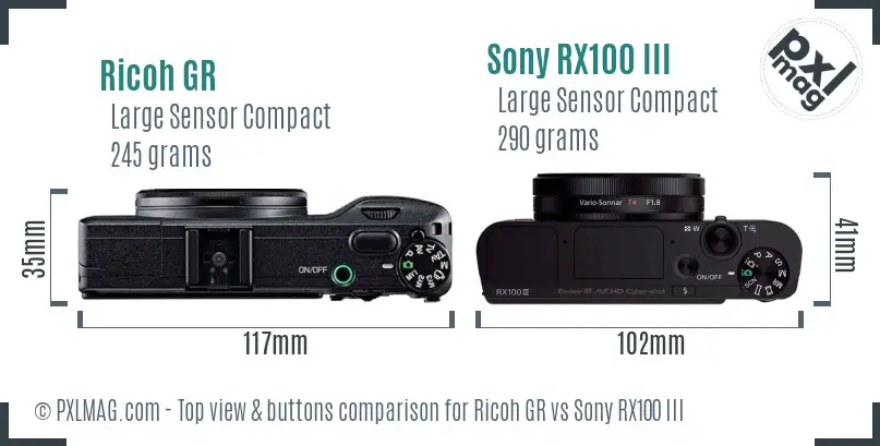Ricoh GR vs Sony RX100 III top view buttons comparison