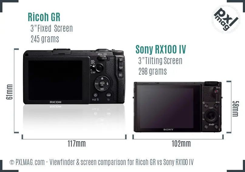 Ricoh GR vs Sony RX100 IV Screen and Viewfinder comparison